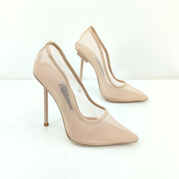 Jessica Rich Women 36 6 Mesh Stiletto Heels Nude Pointed Toe JLO Jennifer Lopez